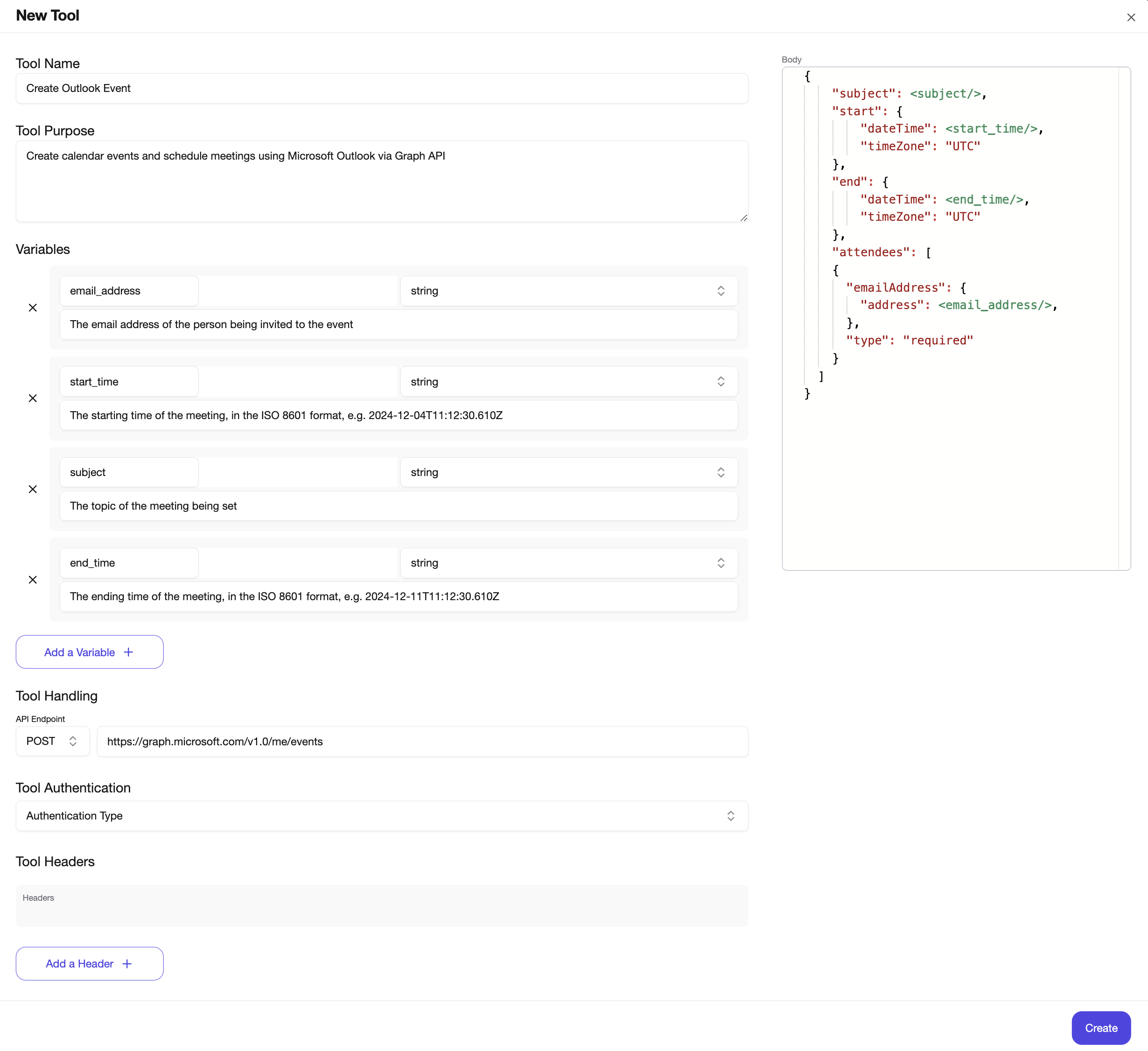 Microsoft Create Events tool