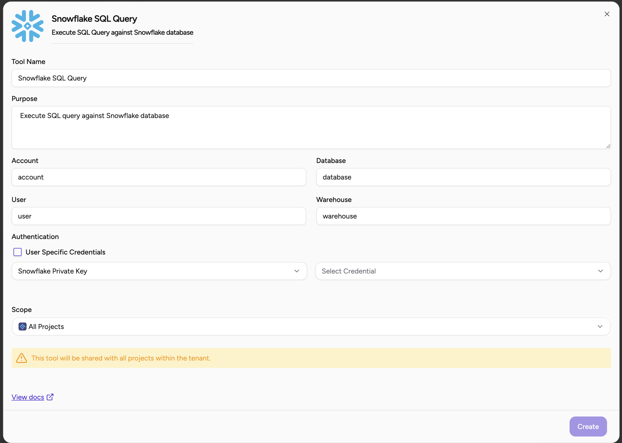 Add Snowflake SQL Query tool