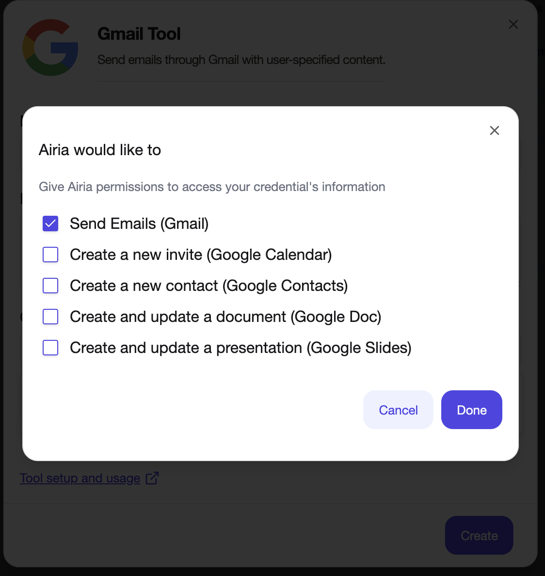 Permissions page