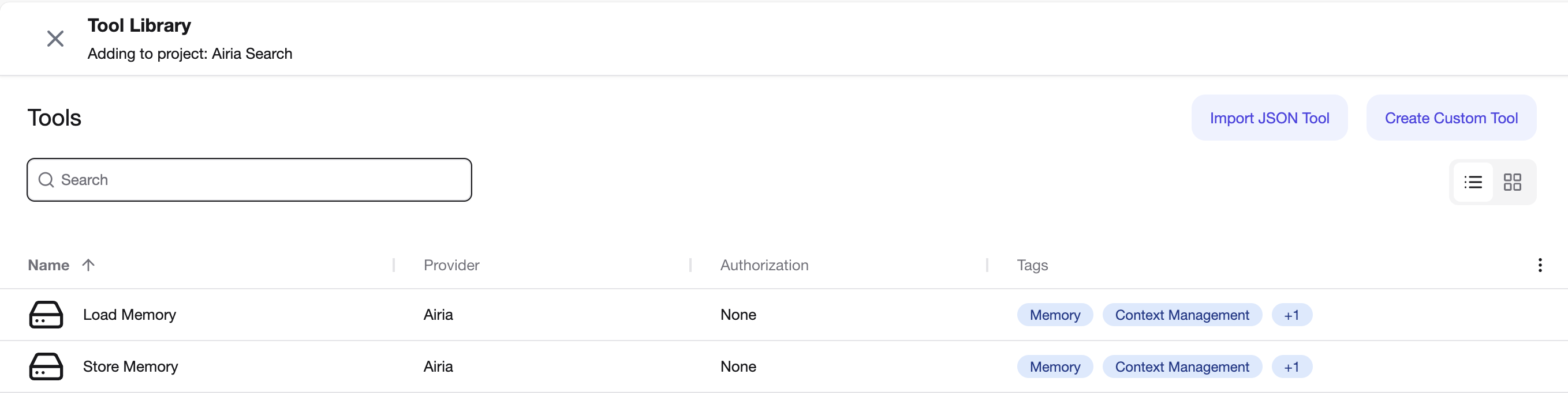 Memory library listing