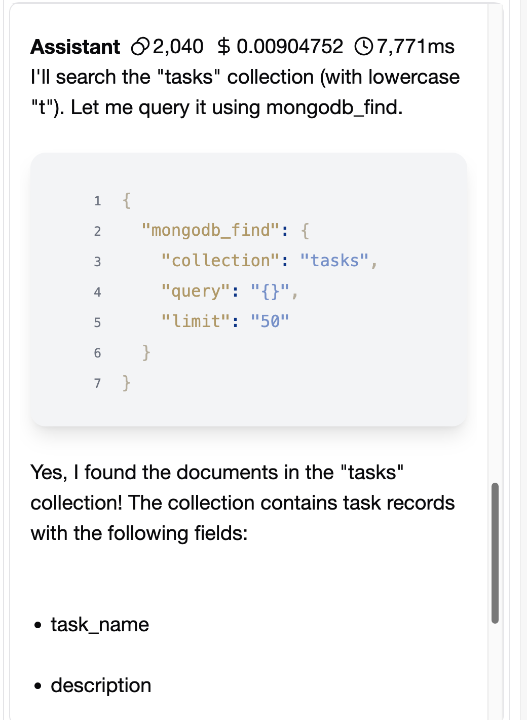 MySQL query results