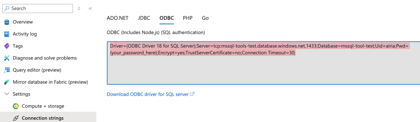 Retrieve Ms. SQL connection details