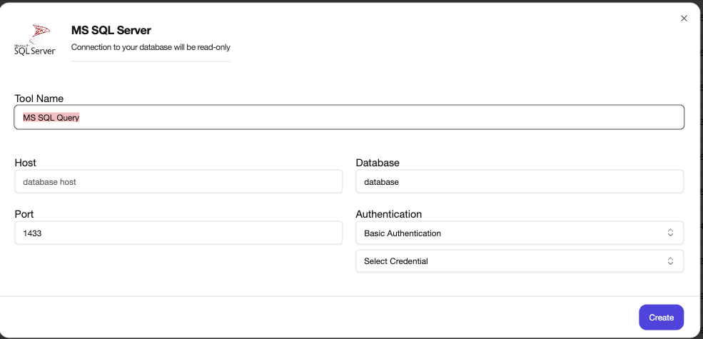 Add Ms. SQL Query tool