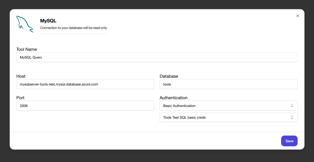 Add MySQL Query tool