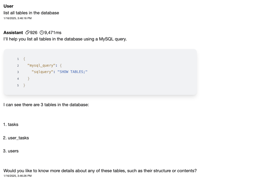 MySQL query results