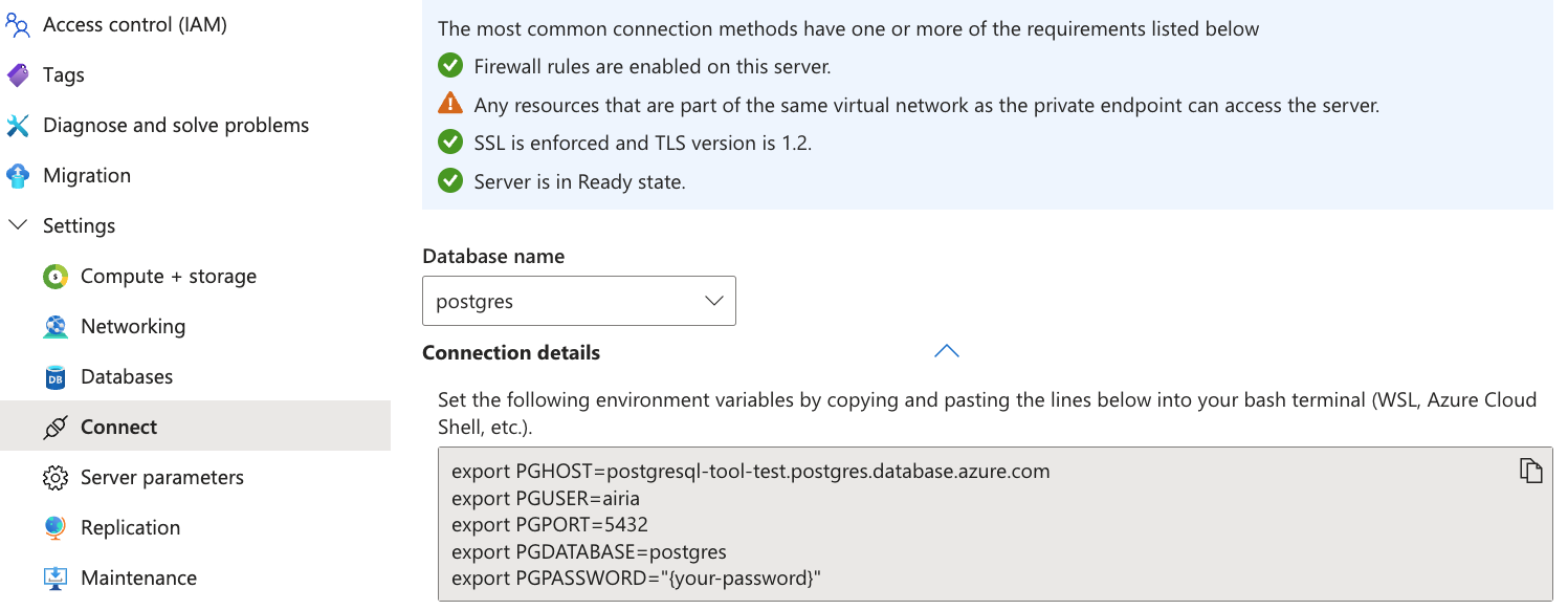Retrieve Postgres connection details
