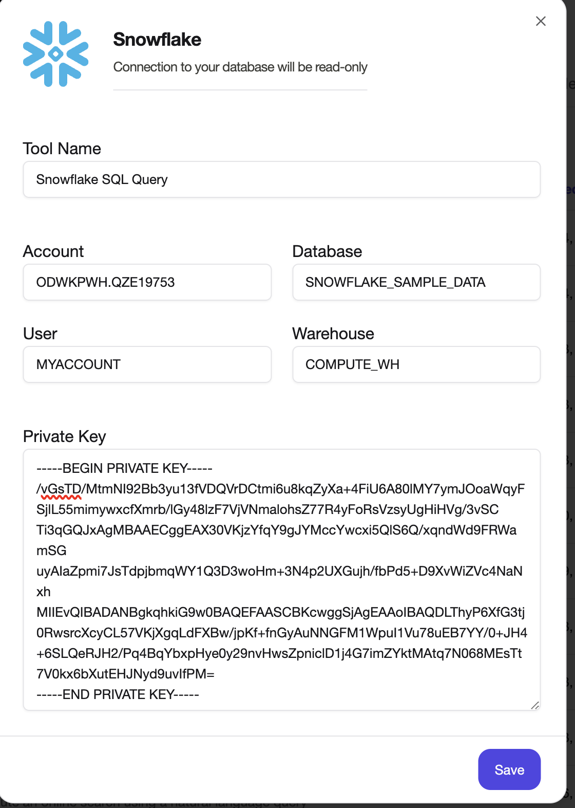 Add Snowflake connection details