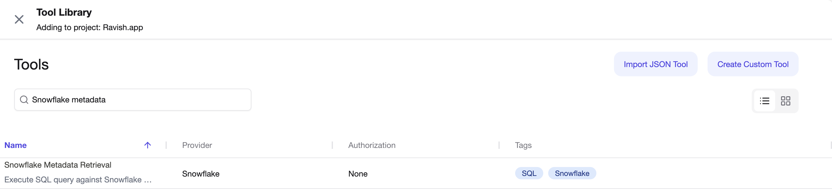 Add Snowflake metadata tool