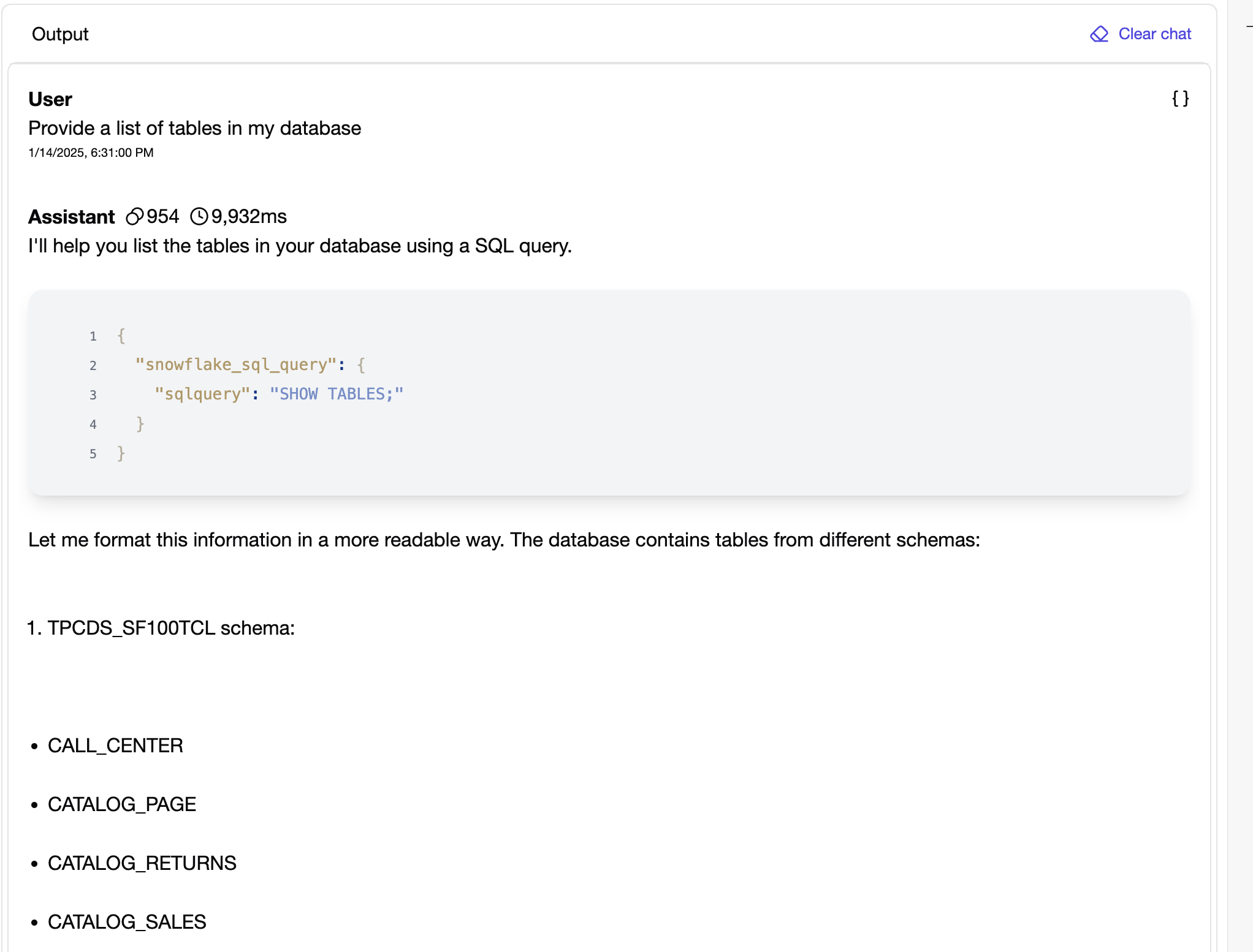 Snowflake query results